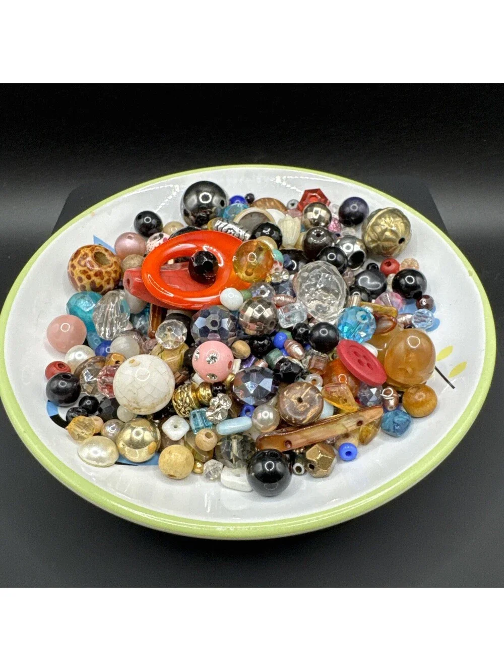 Vintage Bag Of Beads From Broken Jewelry Wood Plastic Glass - Crafting